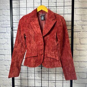 Womens 2000s Hot Kiss Textured Blazer Velvet Shoulder Pads Sz S